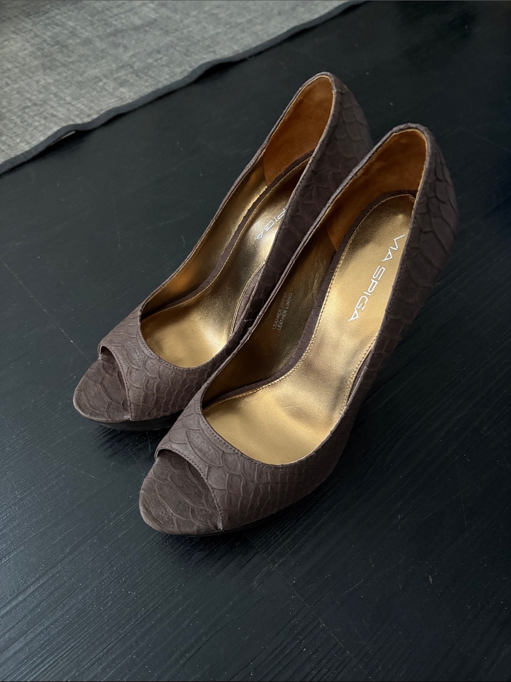 Via Spiga Chocolate Brown Peep-Toe Heels